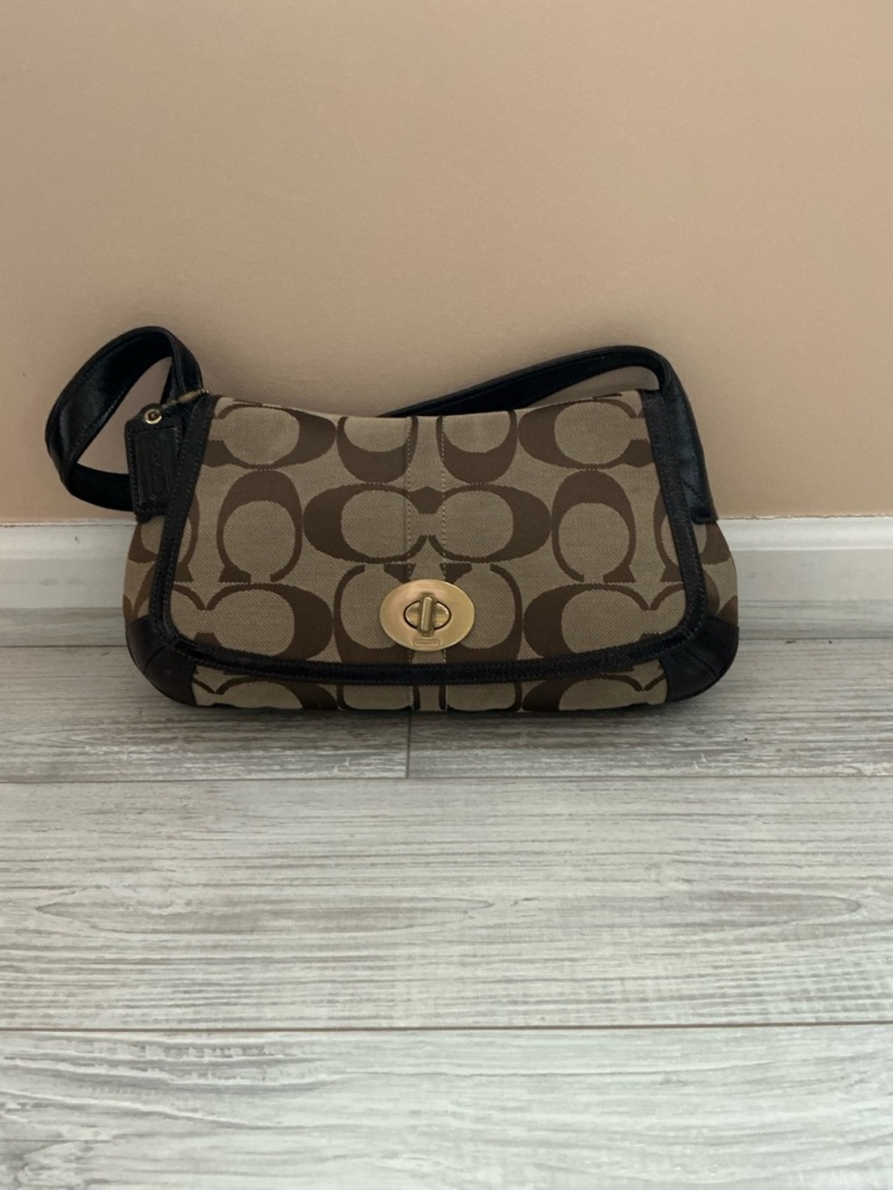 Coach Signature Canvas Shoulder Bag in Brown and Tan